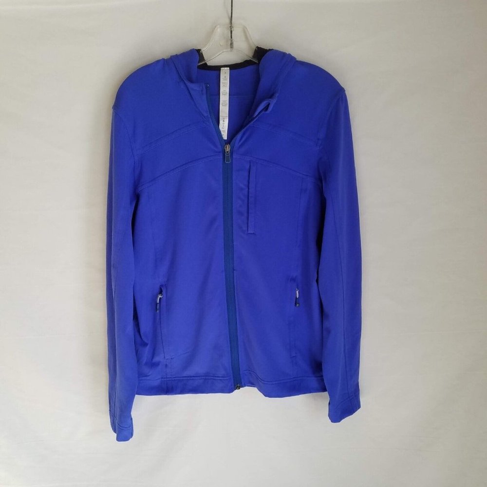 Lululemon Mens Royal Blue Full Zip Hooded Nylon Spandex Athletic Jacket Sz Small